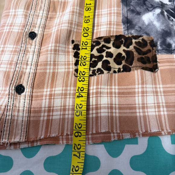 Upcycled Flannel Shirt with patches, ruffle cuffs, size extra large - Picture 10 of 12